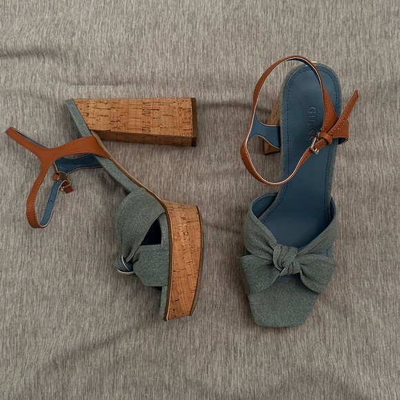 Guess - Denim, Brown and cork platform heels - Picture 2 of 6